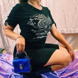 Black sparkly dragon top